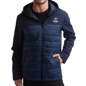 Hurley Mixed Media Soft Shell Hooded Jacket - Navy Blue Size M